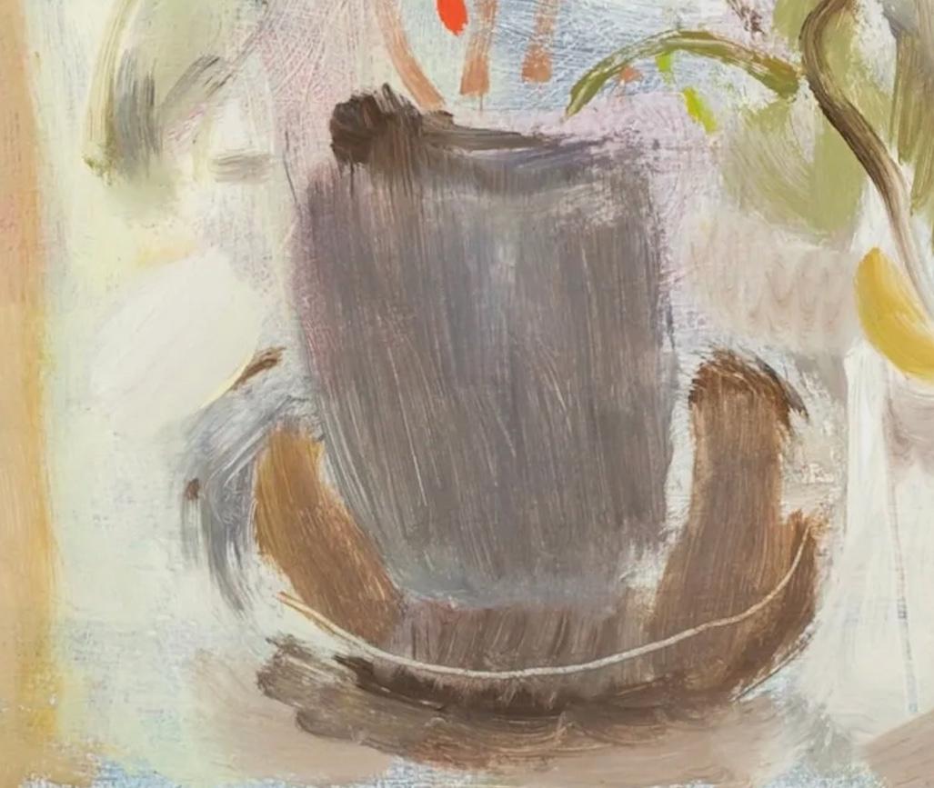 Stillleben mit Steingutkrug von Clive Blackmore, 1998, Ölgemälde (Beige), Still-Life Painting, von Unknown