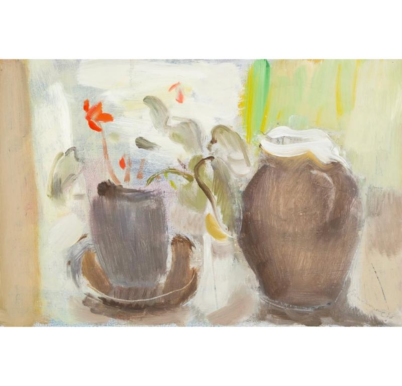 Unknown Still-Life Painting – Stillleben mit Steingutkrug von Clive Blackmore, 1998, Ölgemälde