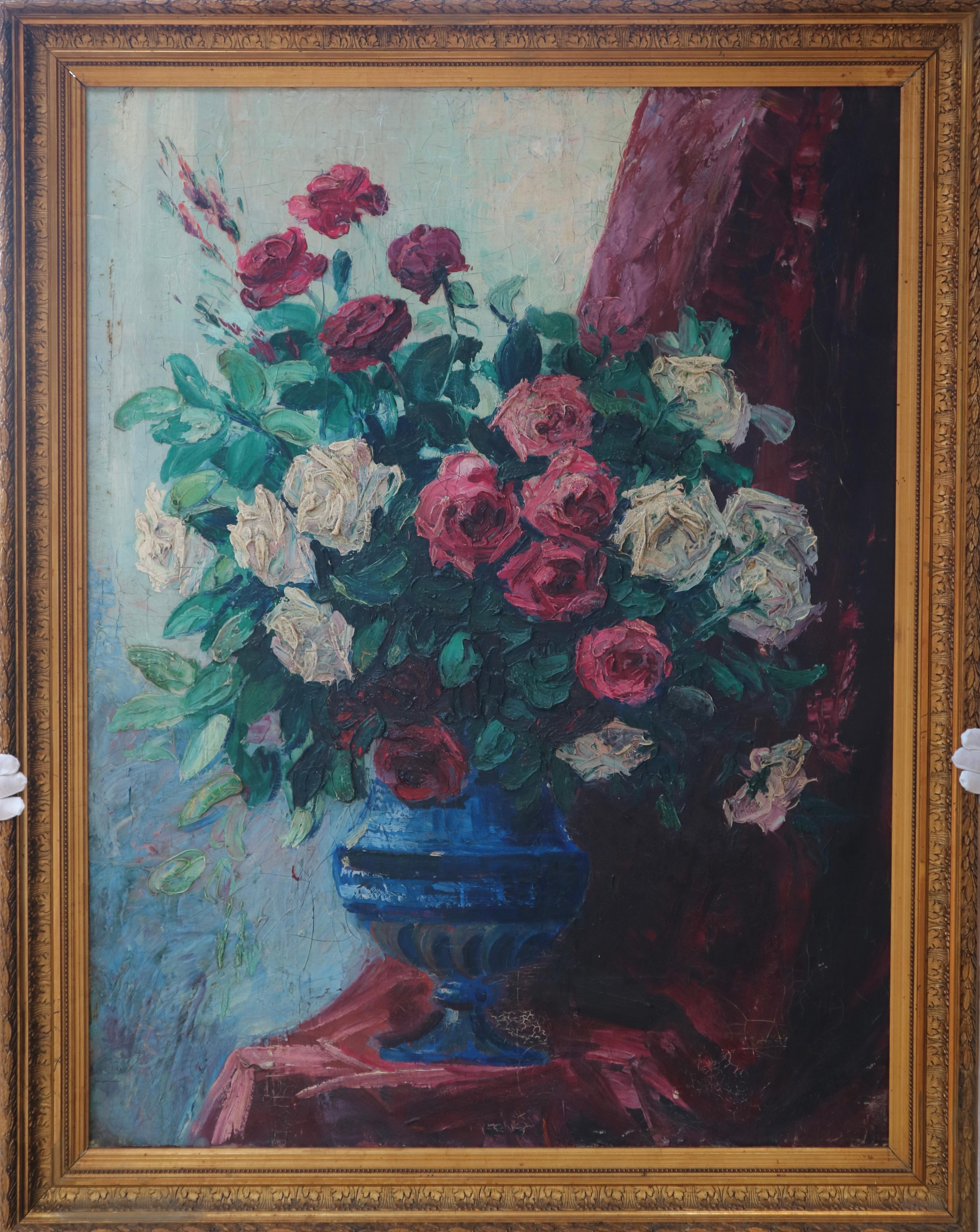 Französische Schule des Impressionismus, Stillleben mit Blumen – Painting von Unknown