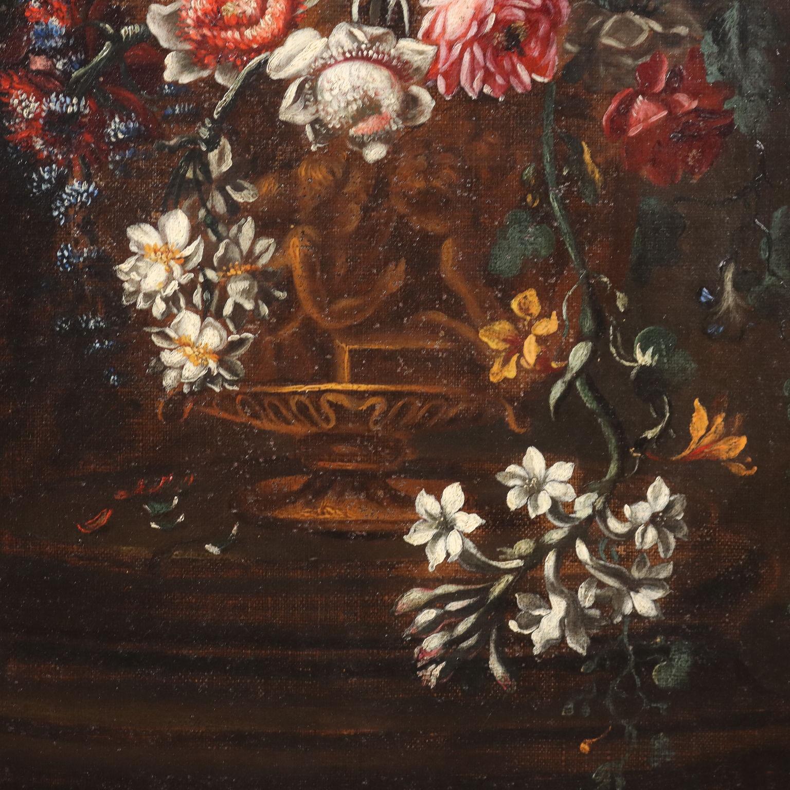 Still Life with Flowers, Fruit and Pumpkins, XVIIth - XVIIIth century - Black Still-Life Painting by Unknown