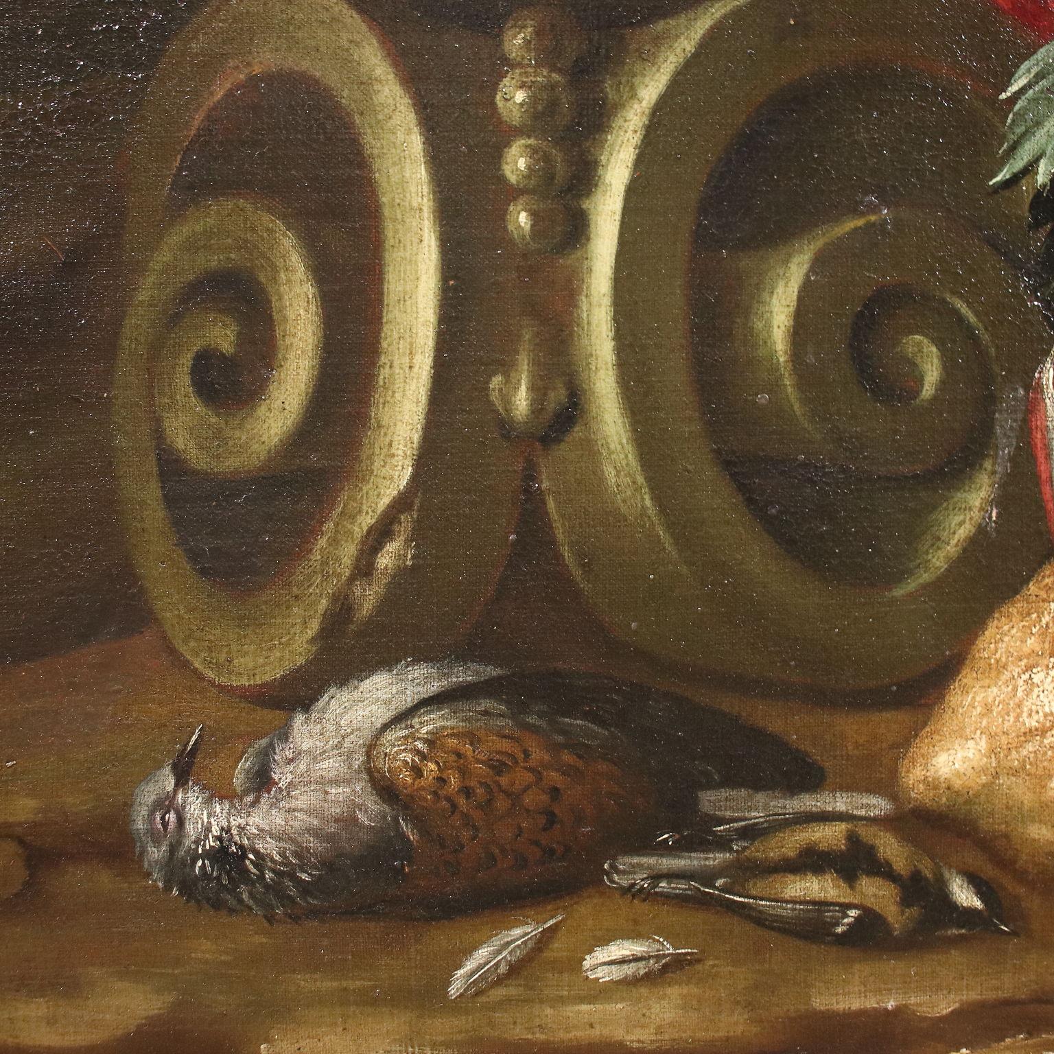 Still Life with Flowers, Fruits and Animals - Other Art Style Painting by Unknown