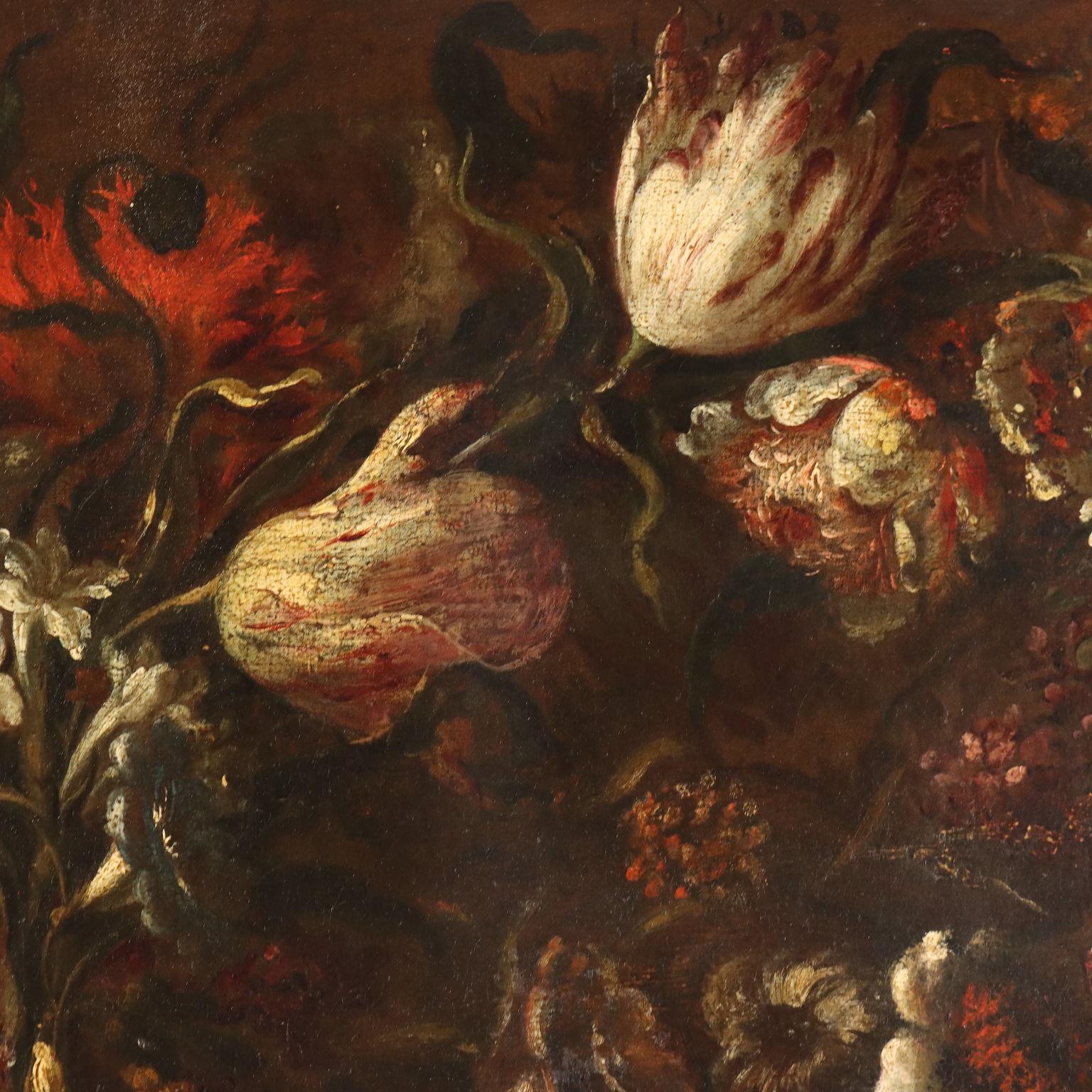 Still Life with Flowers Oil on Canvas Italy XVIII Century - Other Art Style Painting by Unknown