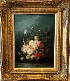 "Naturaleza muerta con flores" óleo sobre tabla