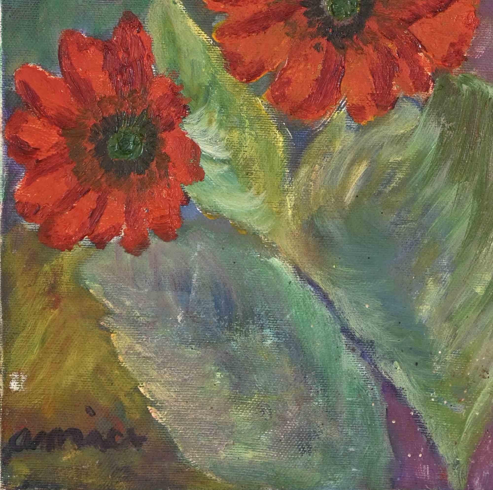 Naturaleza muerta con flores - Pintura al óleo - Mediados del siglo XX - Painting de Unknown