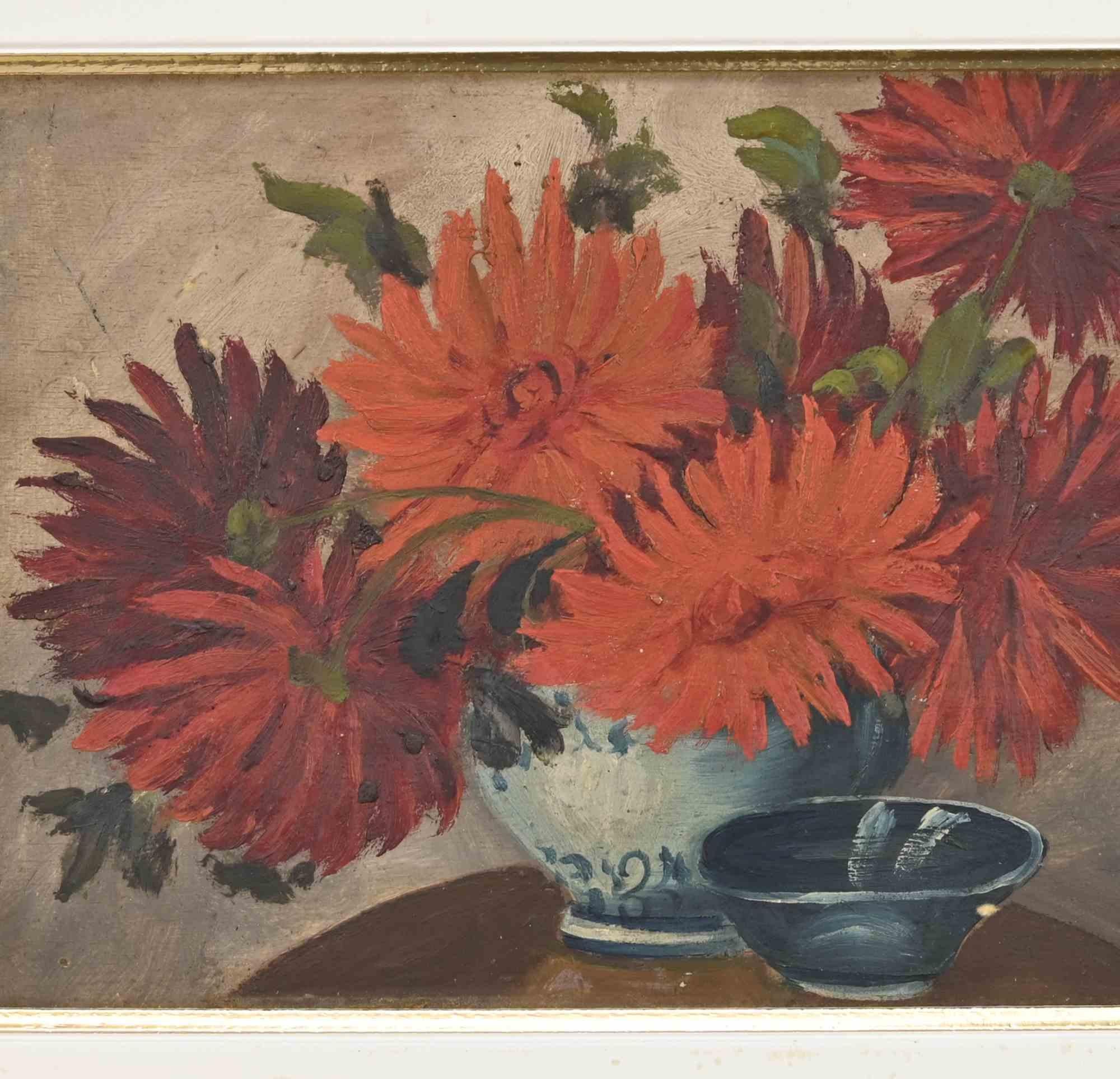 Still Life with Flowers  - Oil Paint - Mid-20th Century - Painting by Unknown