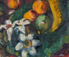 Still life with Fruit and Flowers, Oil on Canvas by Matthew Smith, 1950s Circa