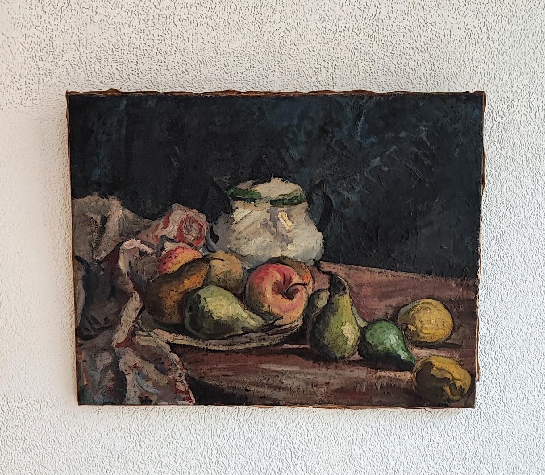 Still life with fruit and teapot - Painting by Unknown