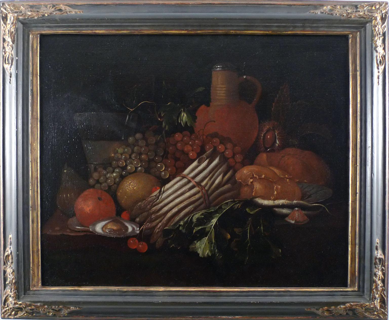 Unknown Still-Life Painting - "Still Life with Fruits", 17th Century Oil on Canvas by Flemish School