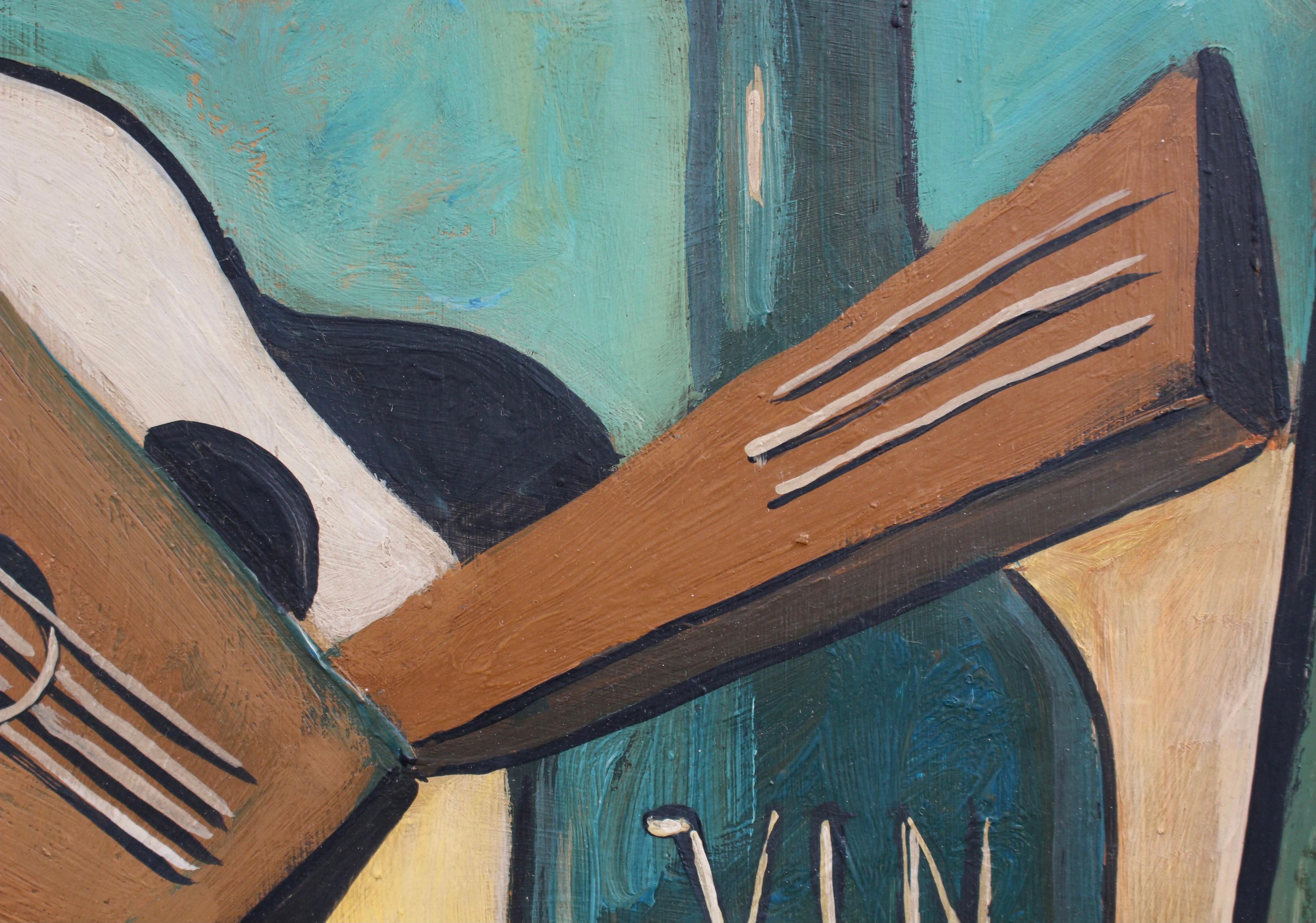 'Still Life with Guitar and Wine' Berlin School - Black Still-Life Painting by Unknown