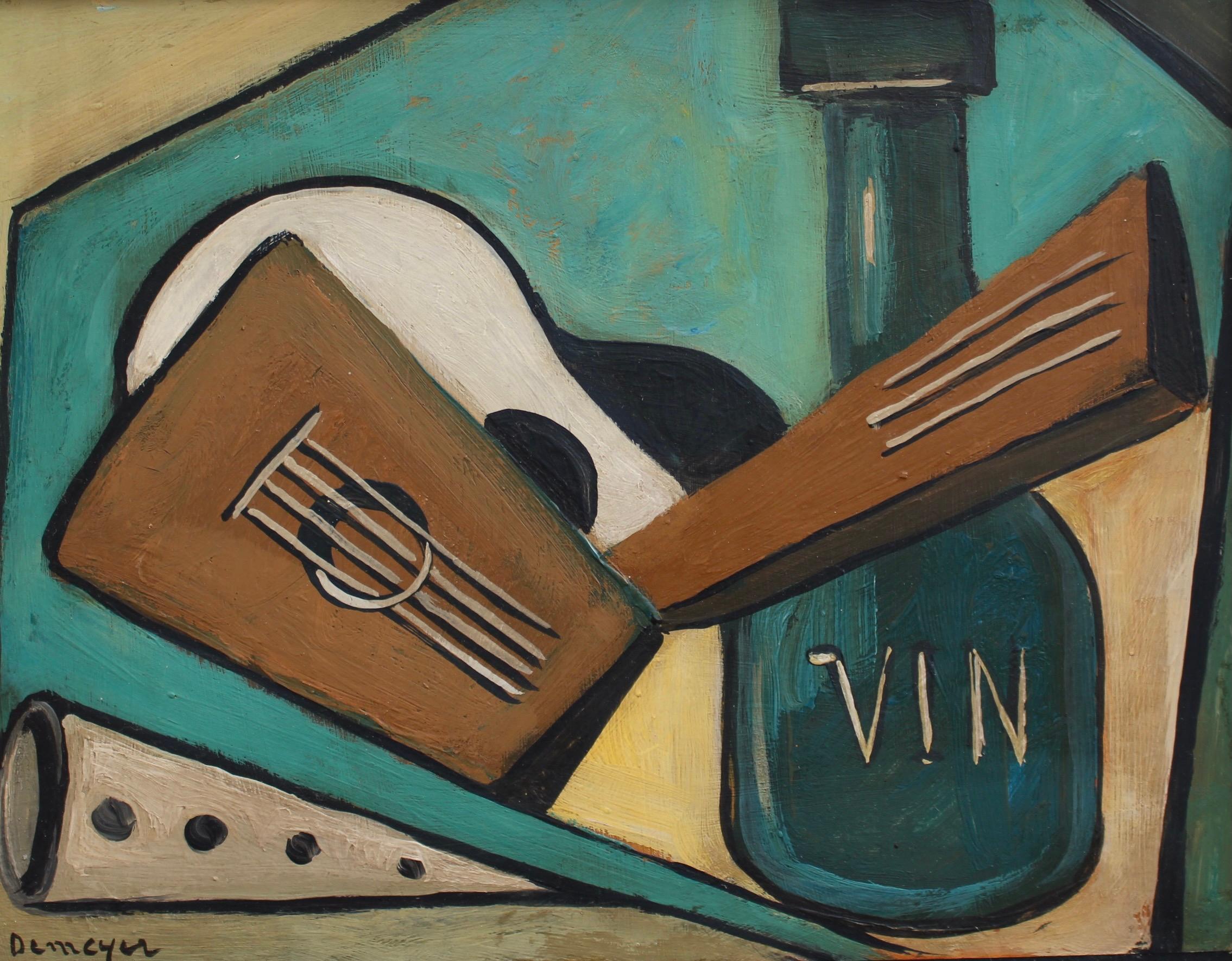 Unknown Still-Life Painting - 'Still Life with Guitar and Wine' Berlin School