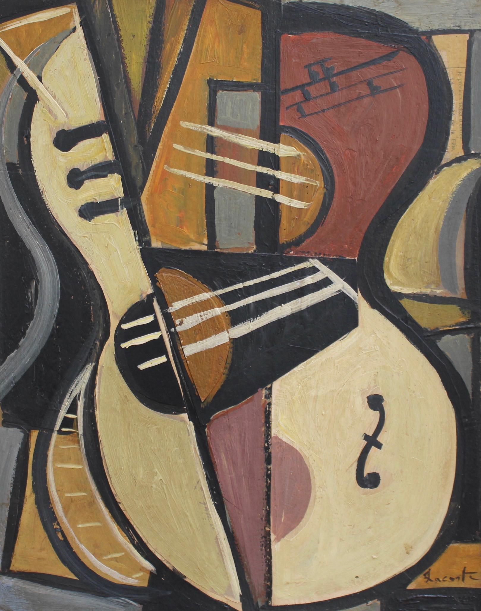 Unknown Still-Life Painting - 'Still Life with Guitar' by Lacoste 