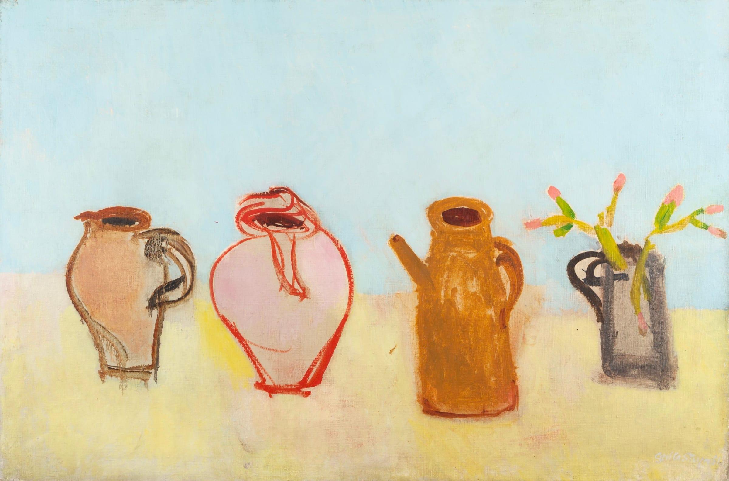 Unknown Still-Life Painting – Stillleben mit Krügen, Öl auf Leinwand von Stella Steyn, 1951