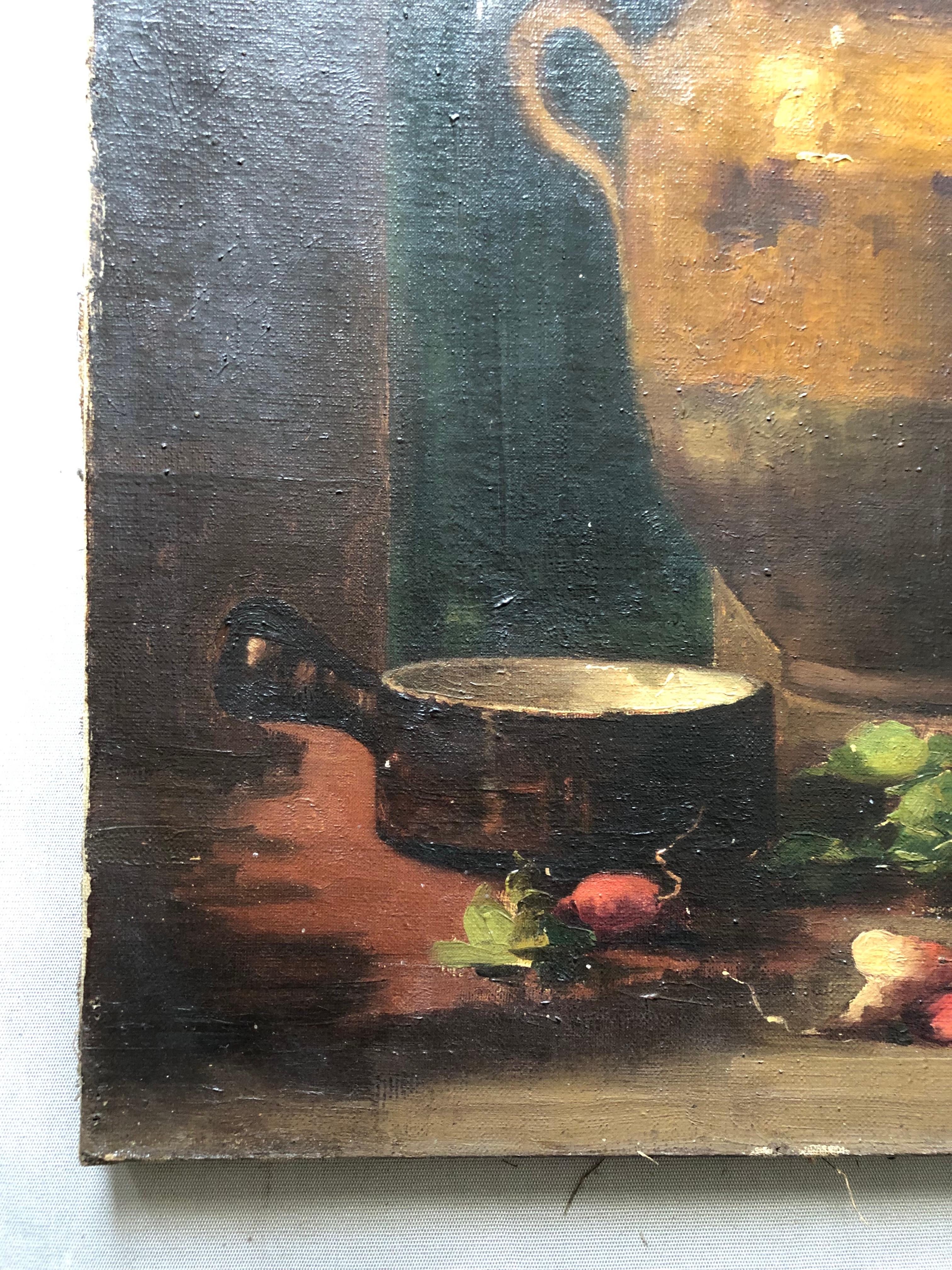 Still Life With Radishes, Oil On Canvas 19th Century Signed Yvonne 3