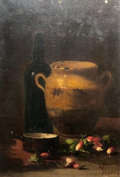 Still Life With Radishes, Oil On Canvas 19th Century Signed Yvonne