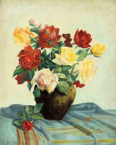 Still Life With  Roses -  Oil Painting - 1950 ca