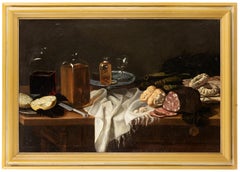 Still Life with Salami, Bread, Biscuits and Glass Bottles-Oil Paint-17th century