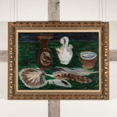 Still Life with Shell and Feathers, Oil Board Painting by William George Gillies