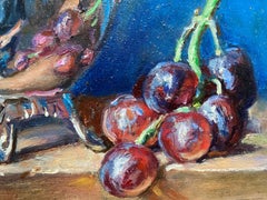 Still Life with Silver and Grapes (Oil on Board Still Life Painting, Russia)