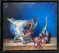 Bodegón con plata y uvas (Pintura al óleo sobre tabla de bodegón, Rusia)