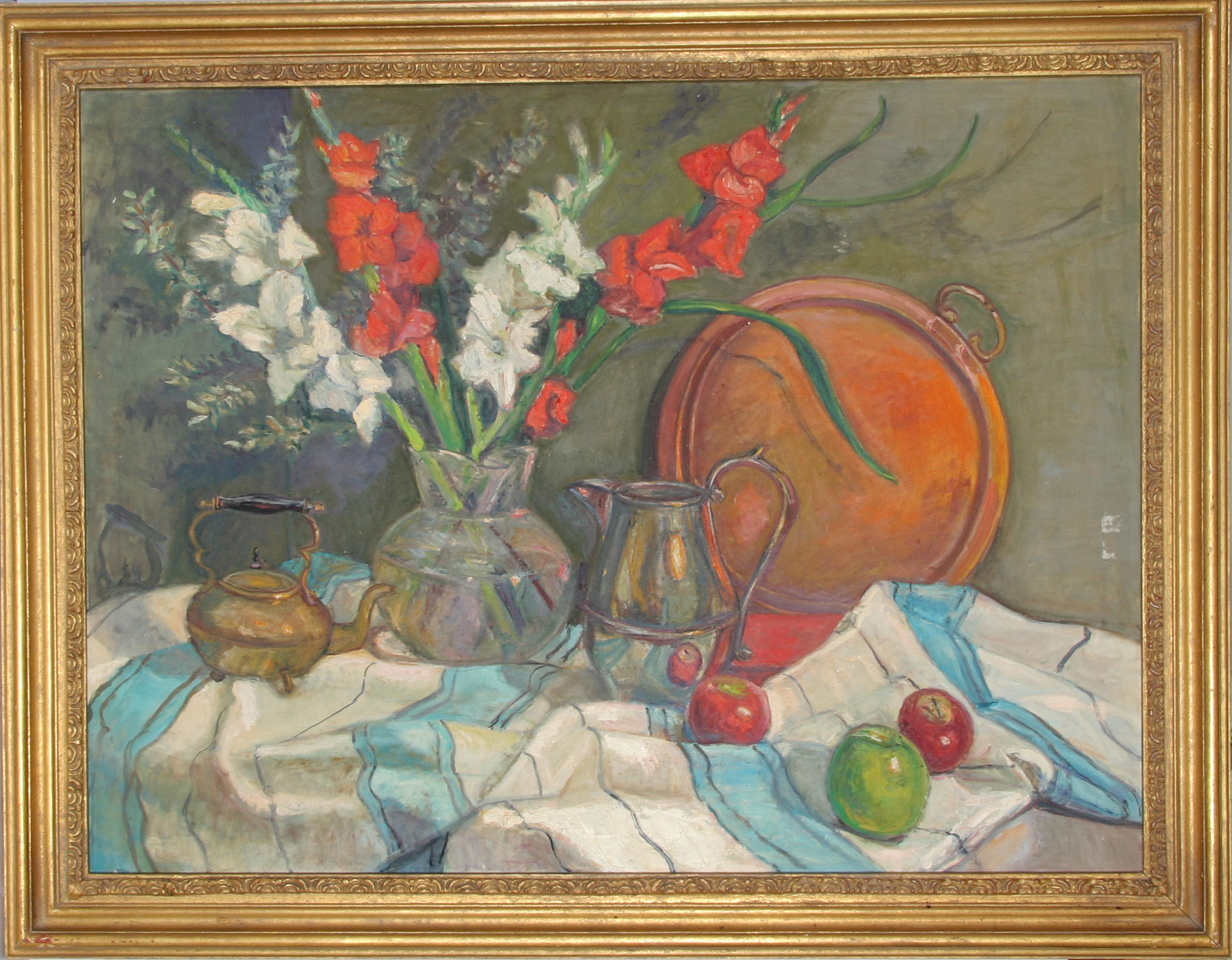 Stillleben mit silbernen Ketten, impressionistisches Gemälde von Adela Smith Lintelmann