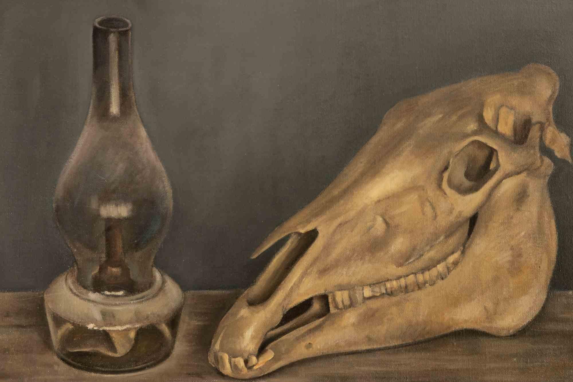 Stillleben mit Totenkopf – Ölfarbe – 20. Jahrhundert – Painting von Unknown