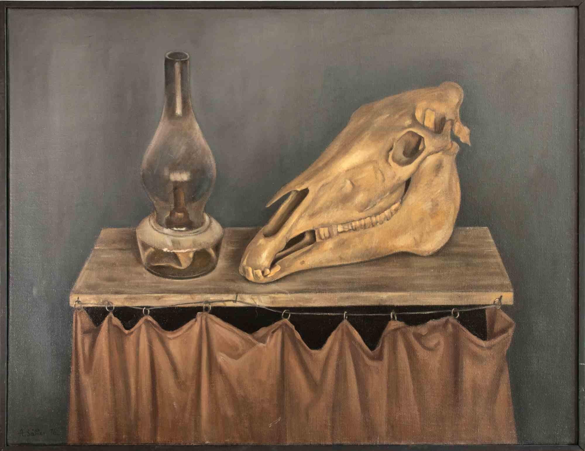 Still life with Skull - Oil paint - 20th Century