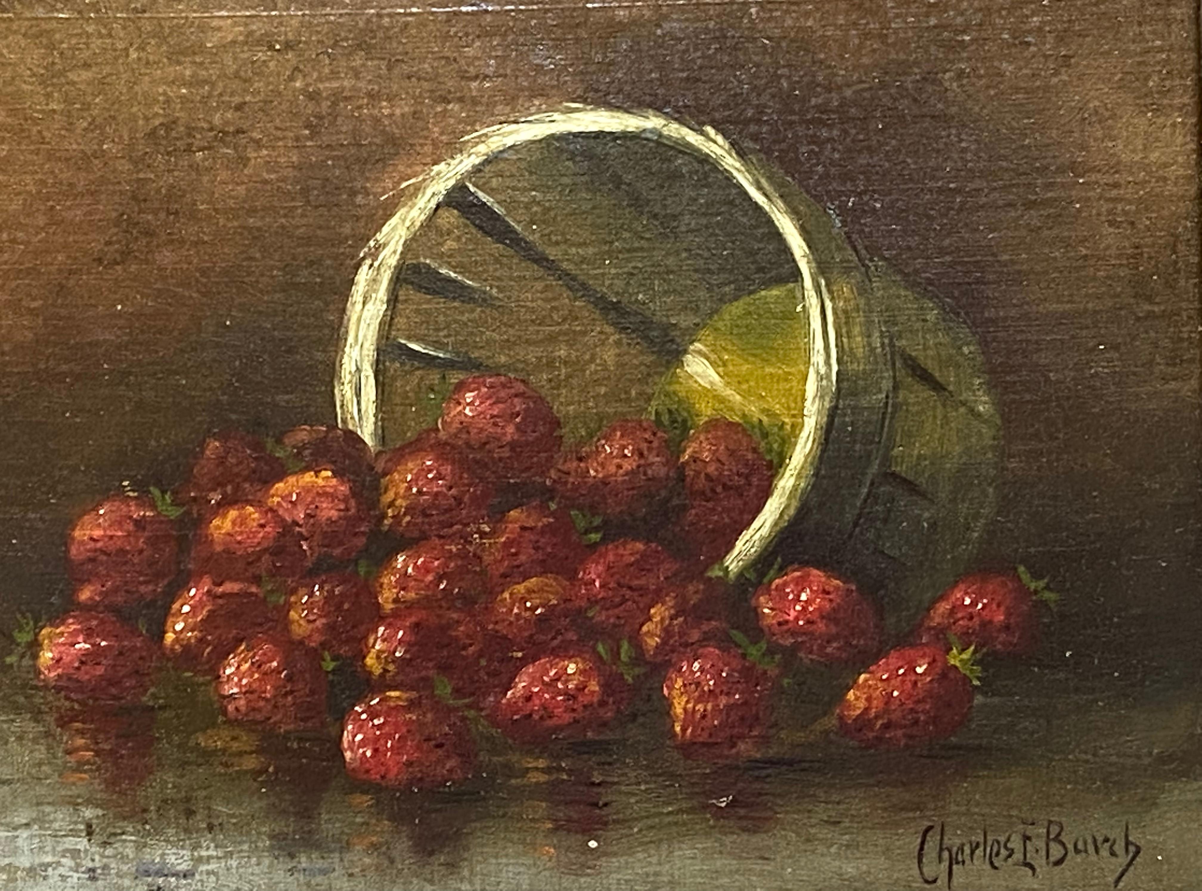 “Still Life with Strawberries” - Brown Still-Life Painting by Unknown