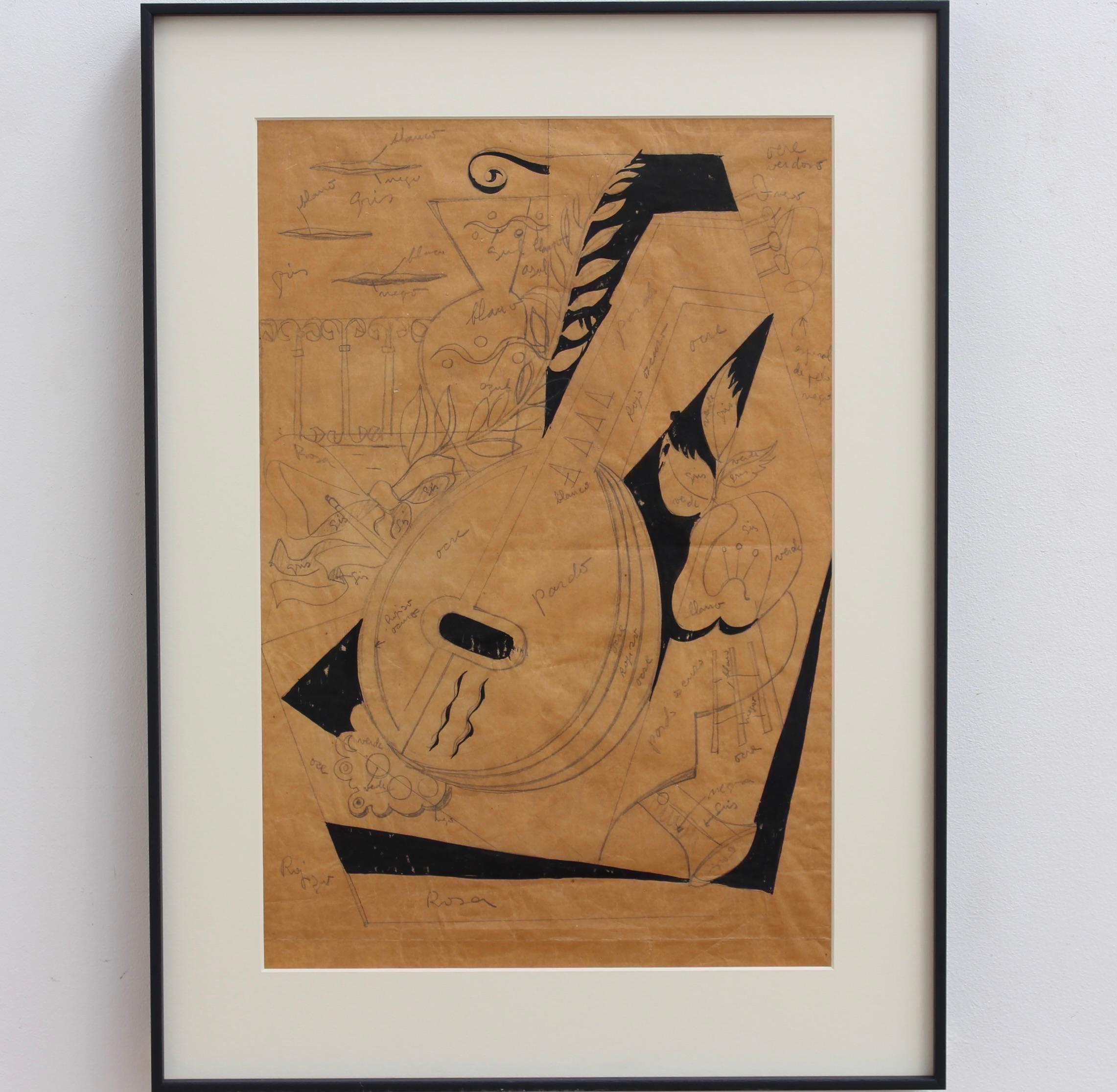 Unknown Abstract Drawing - 'Still Life with Strings', Italian School (circa 1940s)