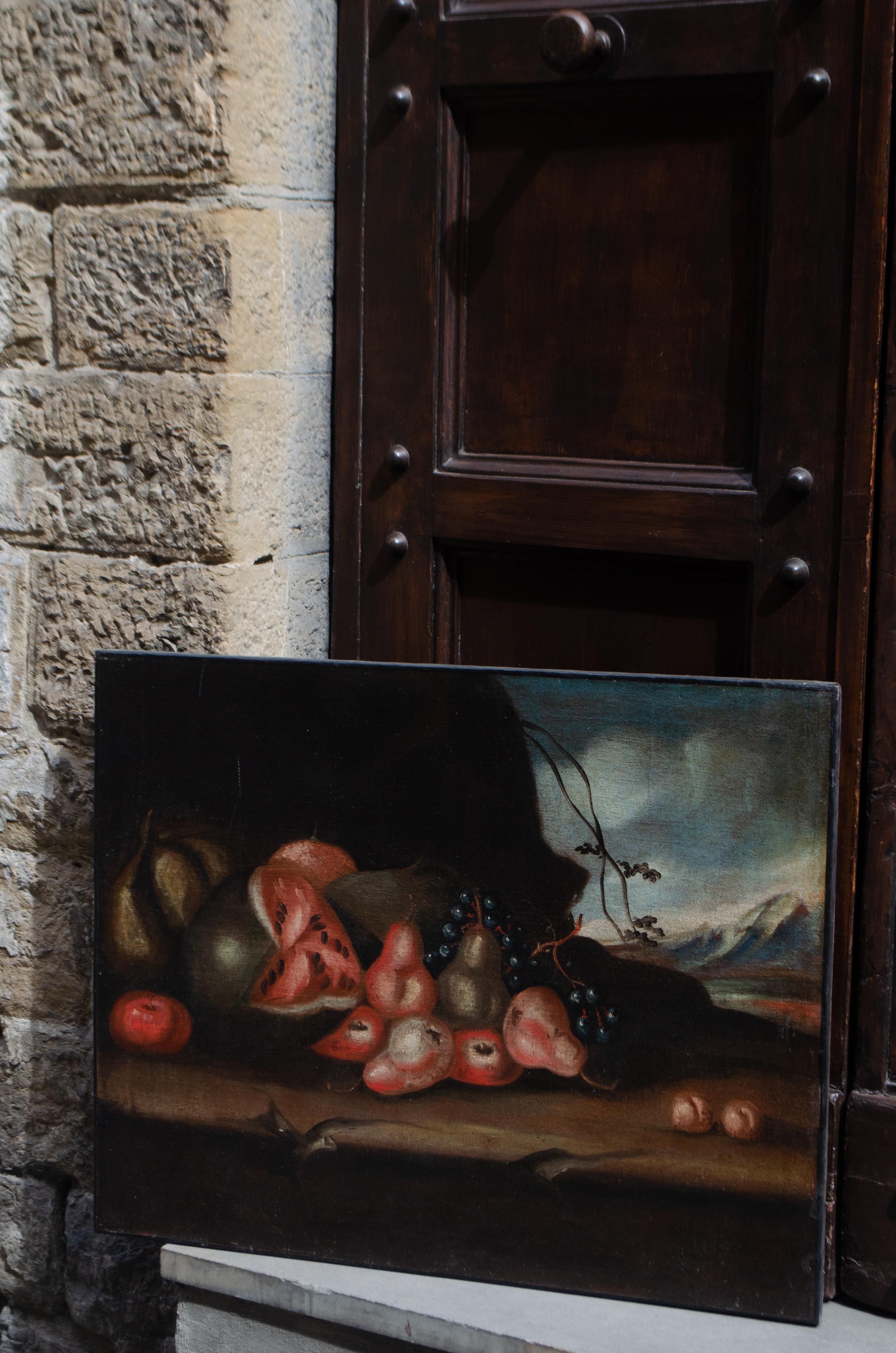 Still Life With Watermelon, Pears, And Grapes. Lombard School Of The 17th-18th C - Painting Barocco di Unknown