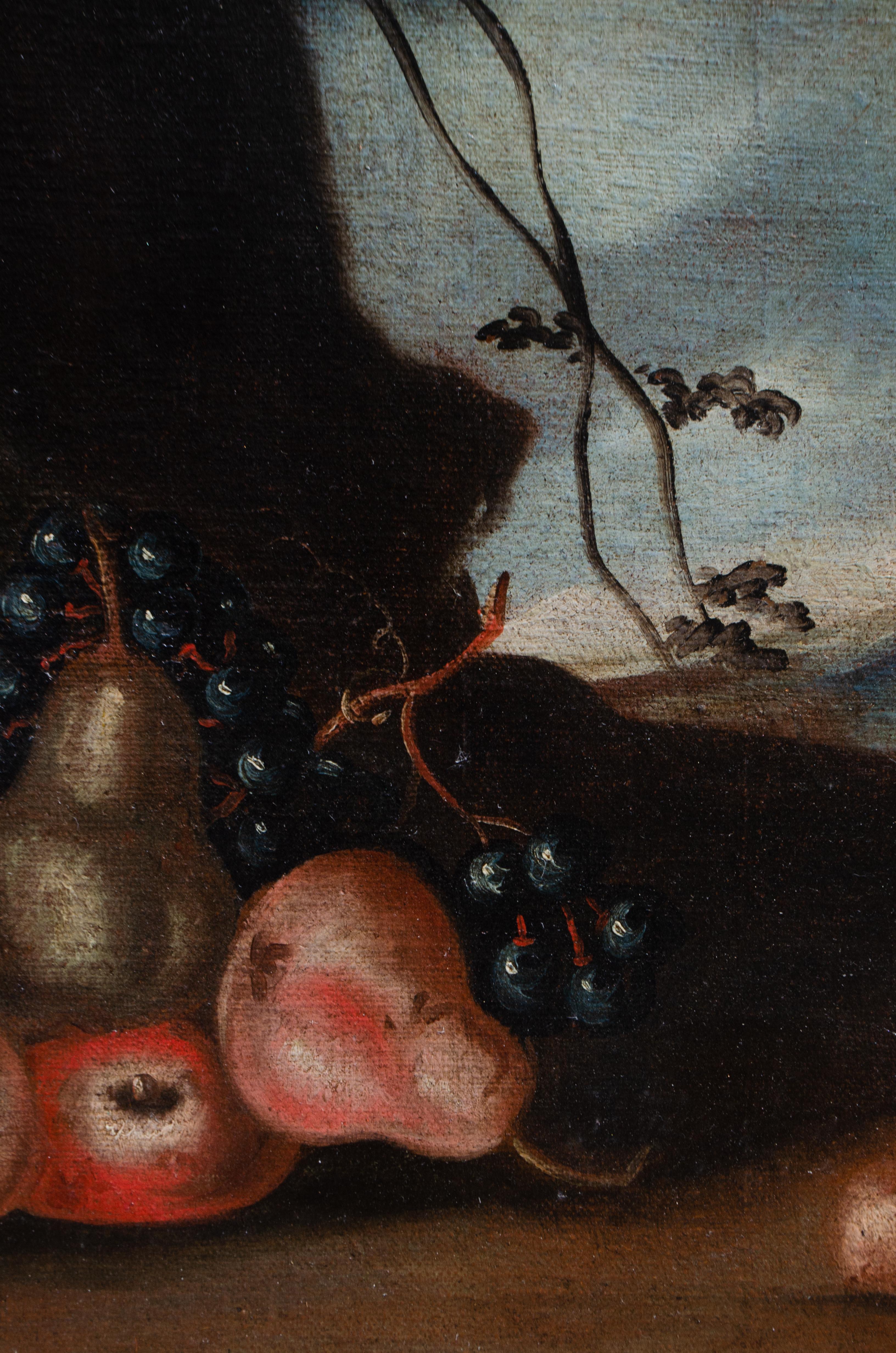Still Life With Watermelon, Pears, And Grapes. Lombard School Of The 17th-18th C For Sale 4