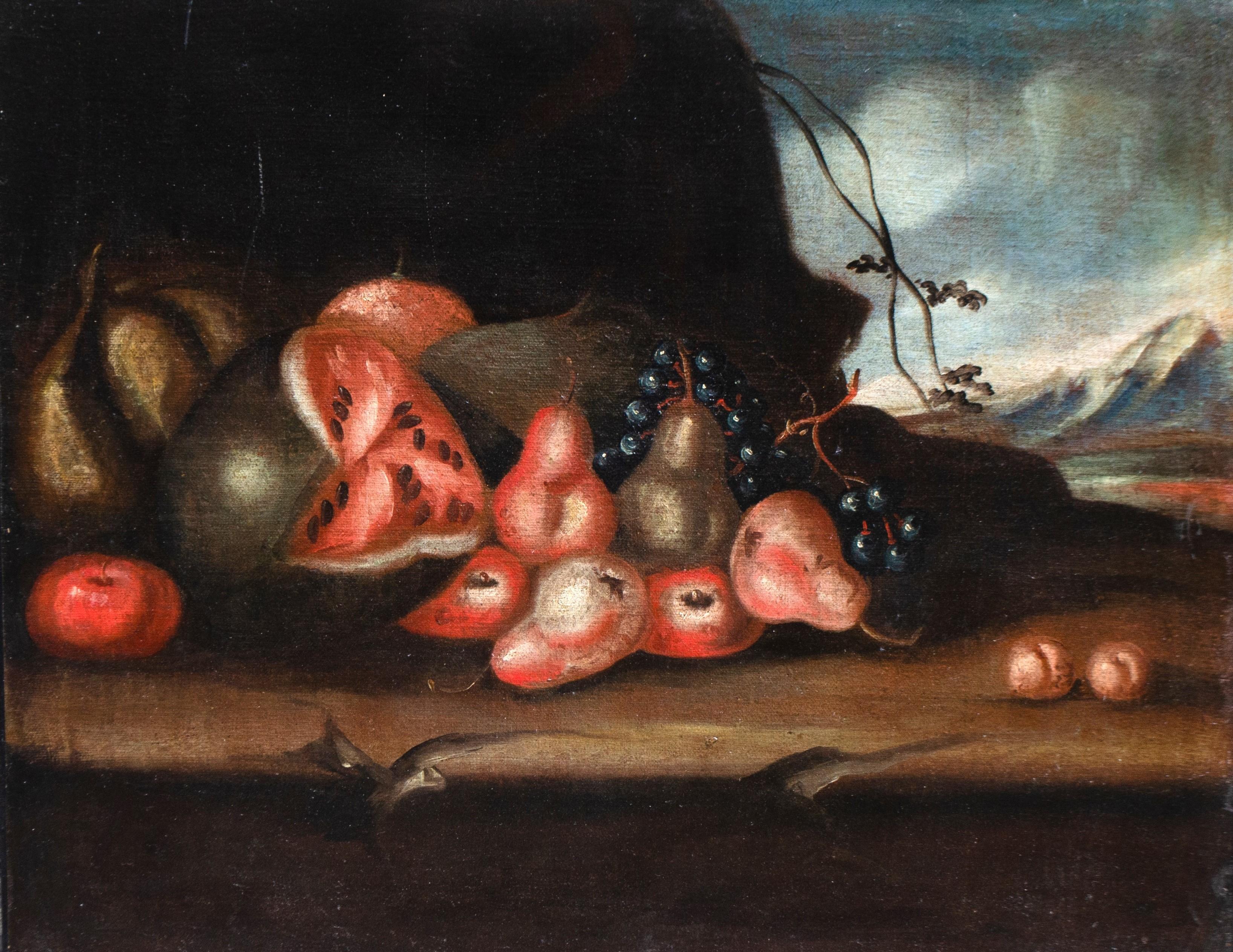 Unknown Figurative Painting - Still Life With Watermelon, Pears, And Grapes. Lombard School Of The 17th-18th C