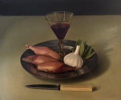 Still Life with Wine, Garlic and Shallots