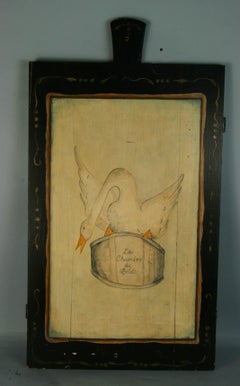 Vintage Impressionist Stork Oil Painting on Wood Panel :La Chambre du Bebe"