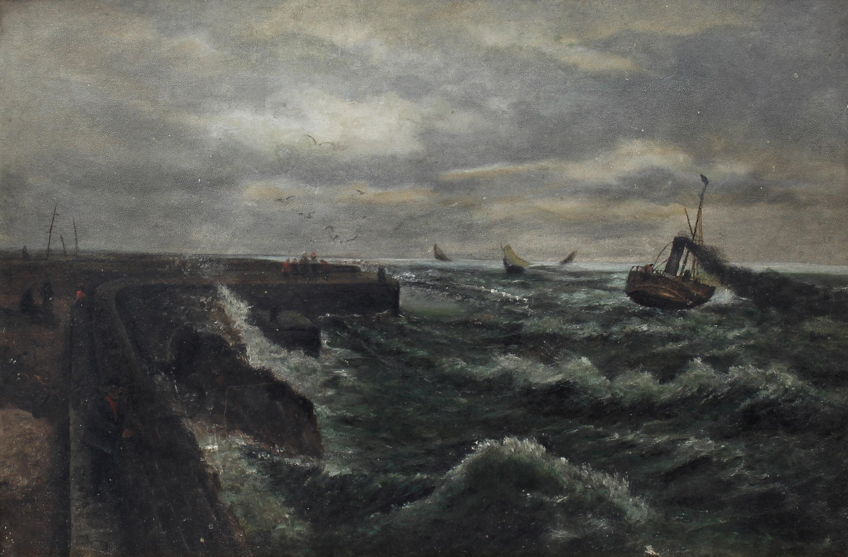 Stormy Day at Sea Tugboat Heading for Home - Painting by Unknown