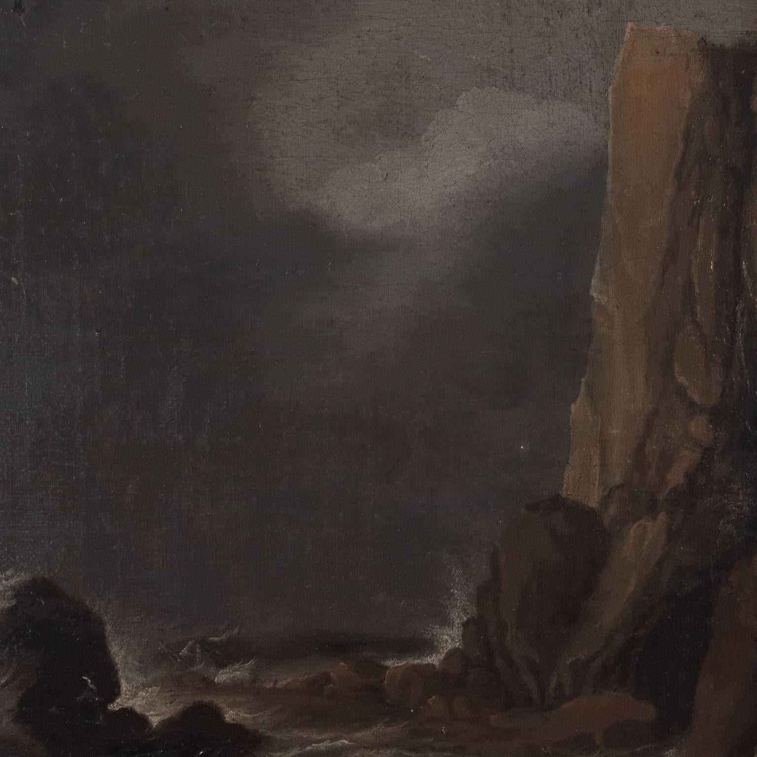 Stormy Sea Oil on Canvas 18th Century - Other Art Style Painting by Unknown