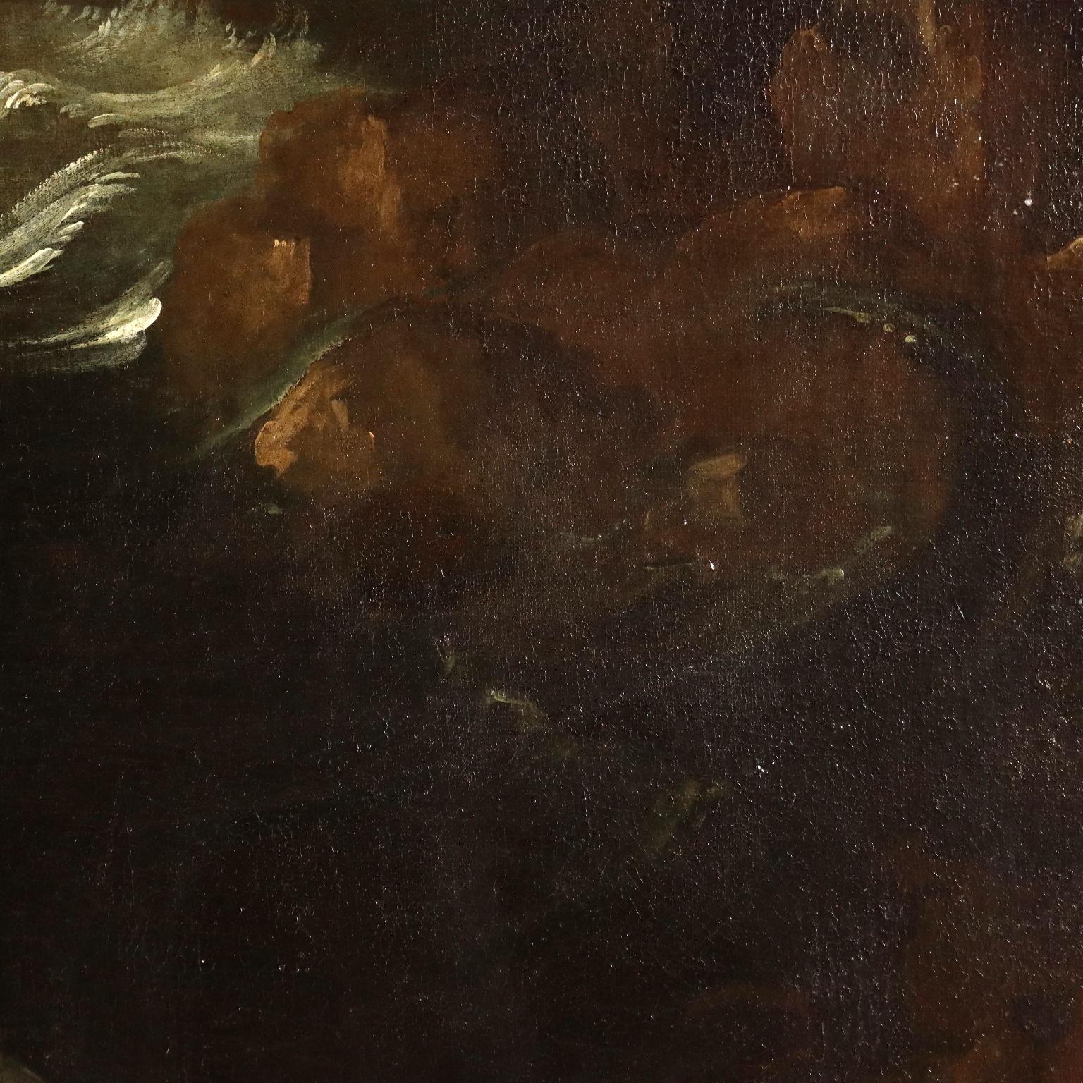 Stormy Sea Oil on Canvas Flemish School XVII Century For Sale 6