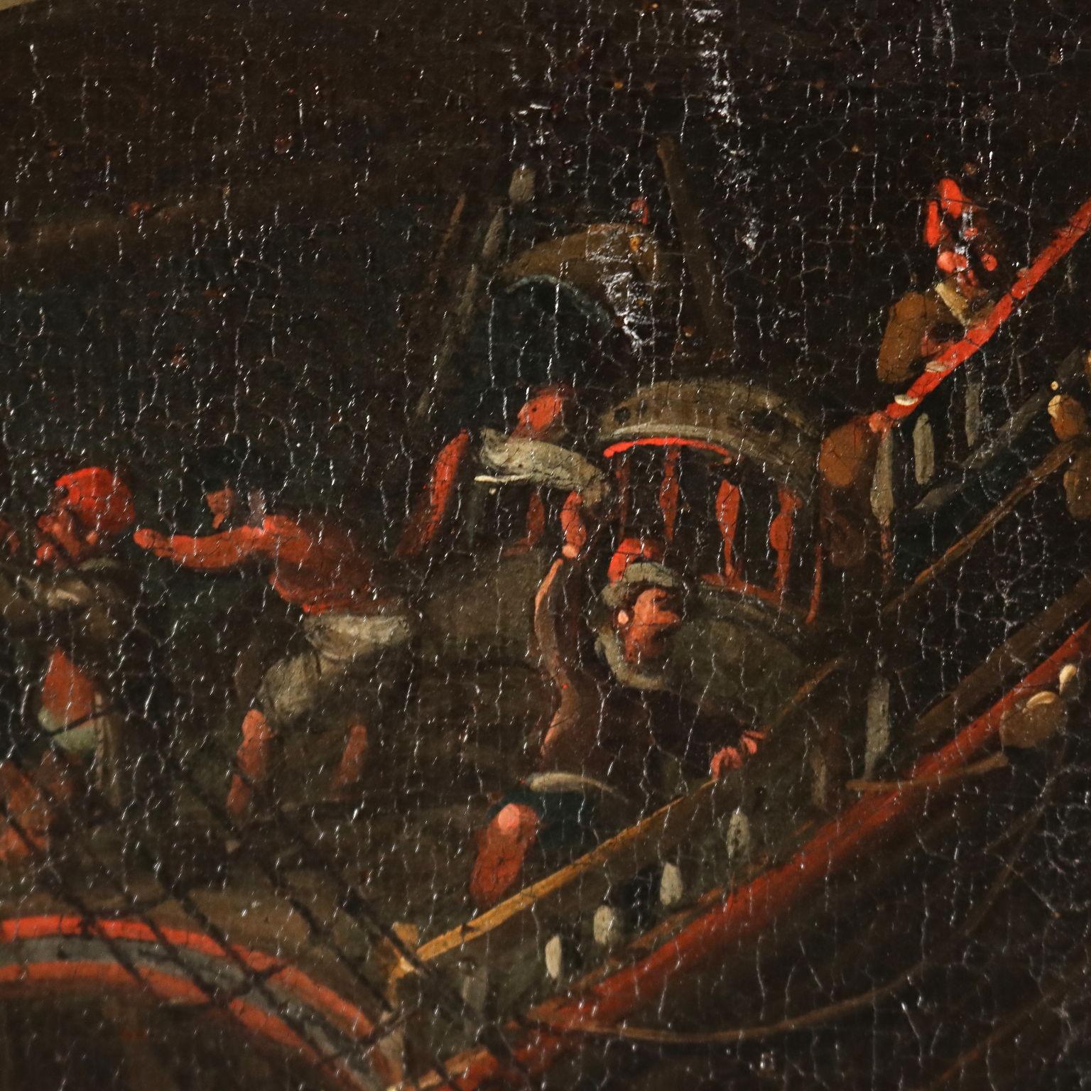 Stormy Sea Oil on Canvas Flemish School XVII Century For Sale 8