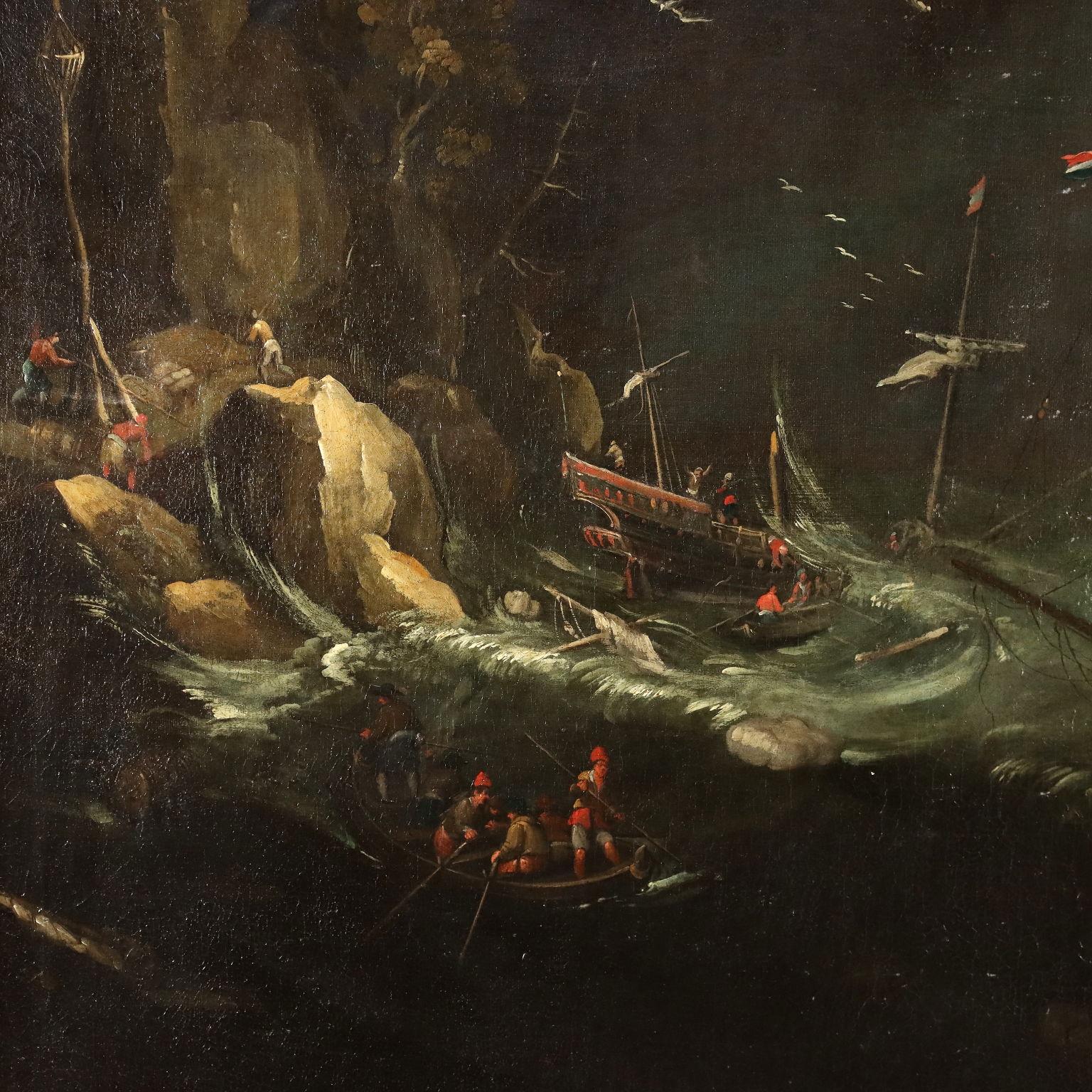 Stormy Sea Oil on Canvas Flemish School XVII Century - Other Art Style Painting by Unknown