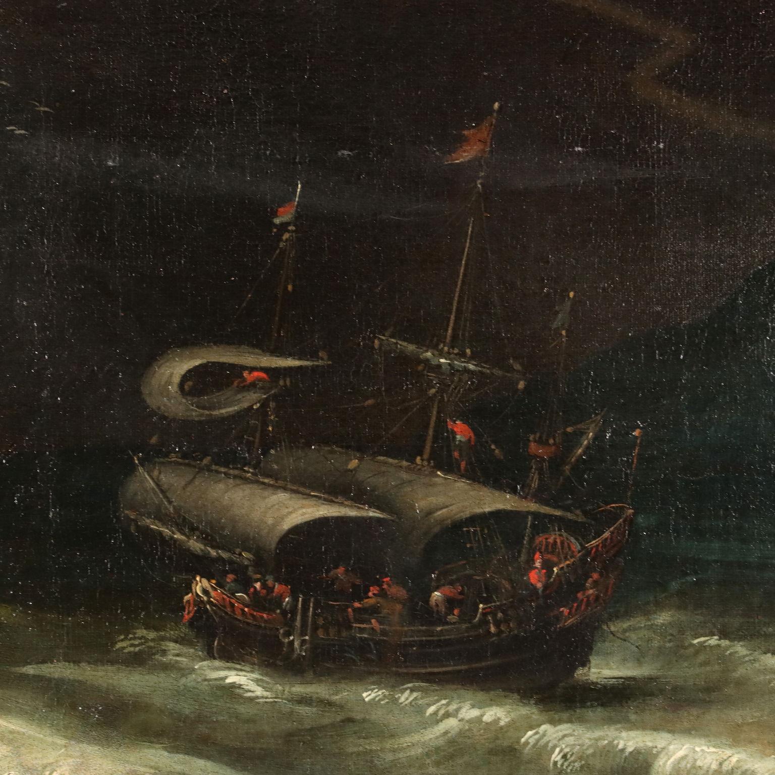 Stürmisches Meer Öl auf Leinwand Flämische Schule XVII Jahrhundert im Angebot 2