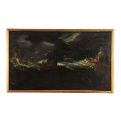 Antique Stormy Sea Oil on Canvas Flemish School XVII Century