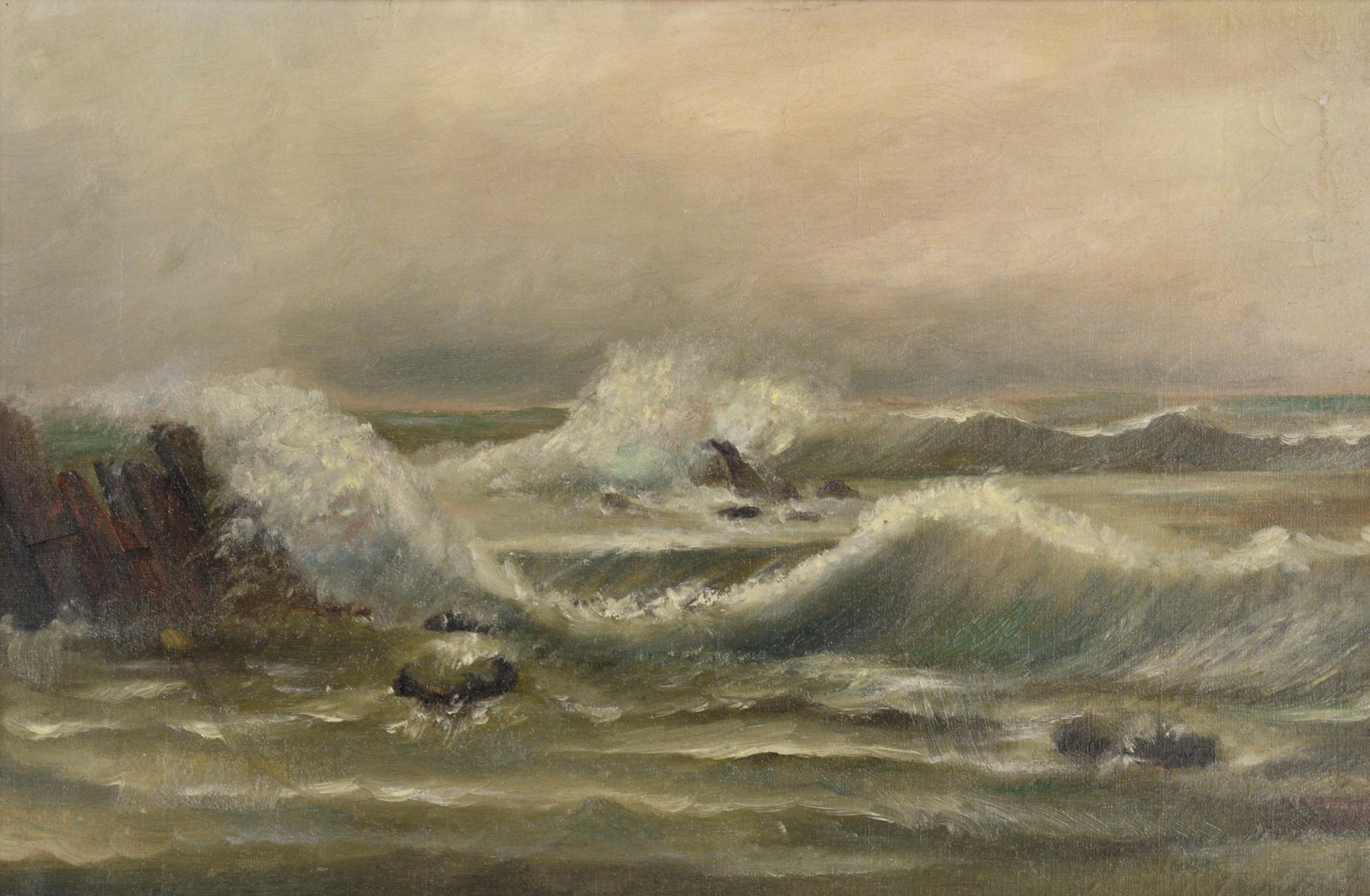 Sturmige Meerlandschaft – Painting von Unknown