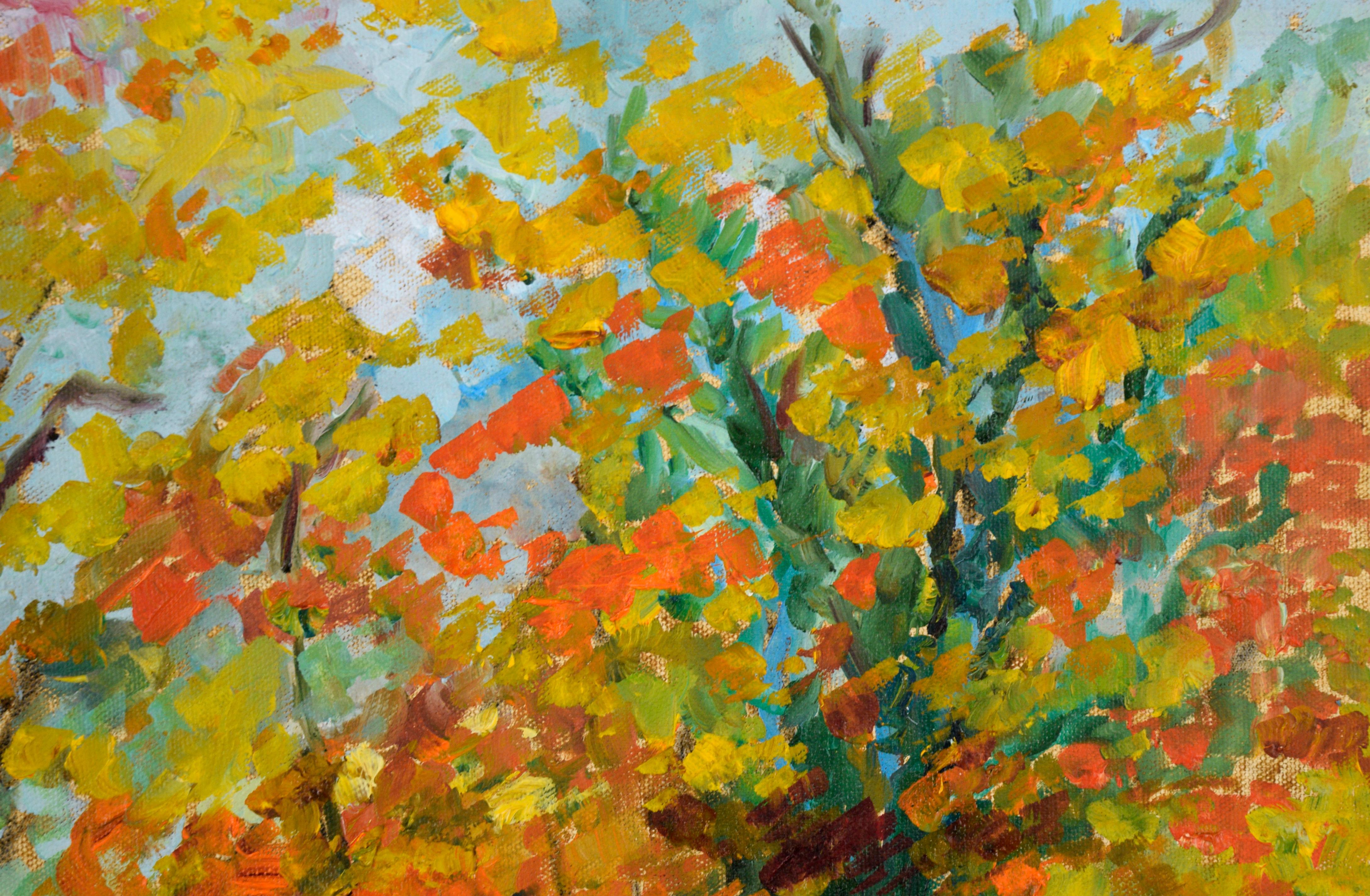 Stream in the Forest in Autumn - Paysage en acrylique sur toile - Impressionnisme américain Painting par Unknown