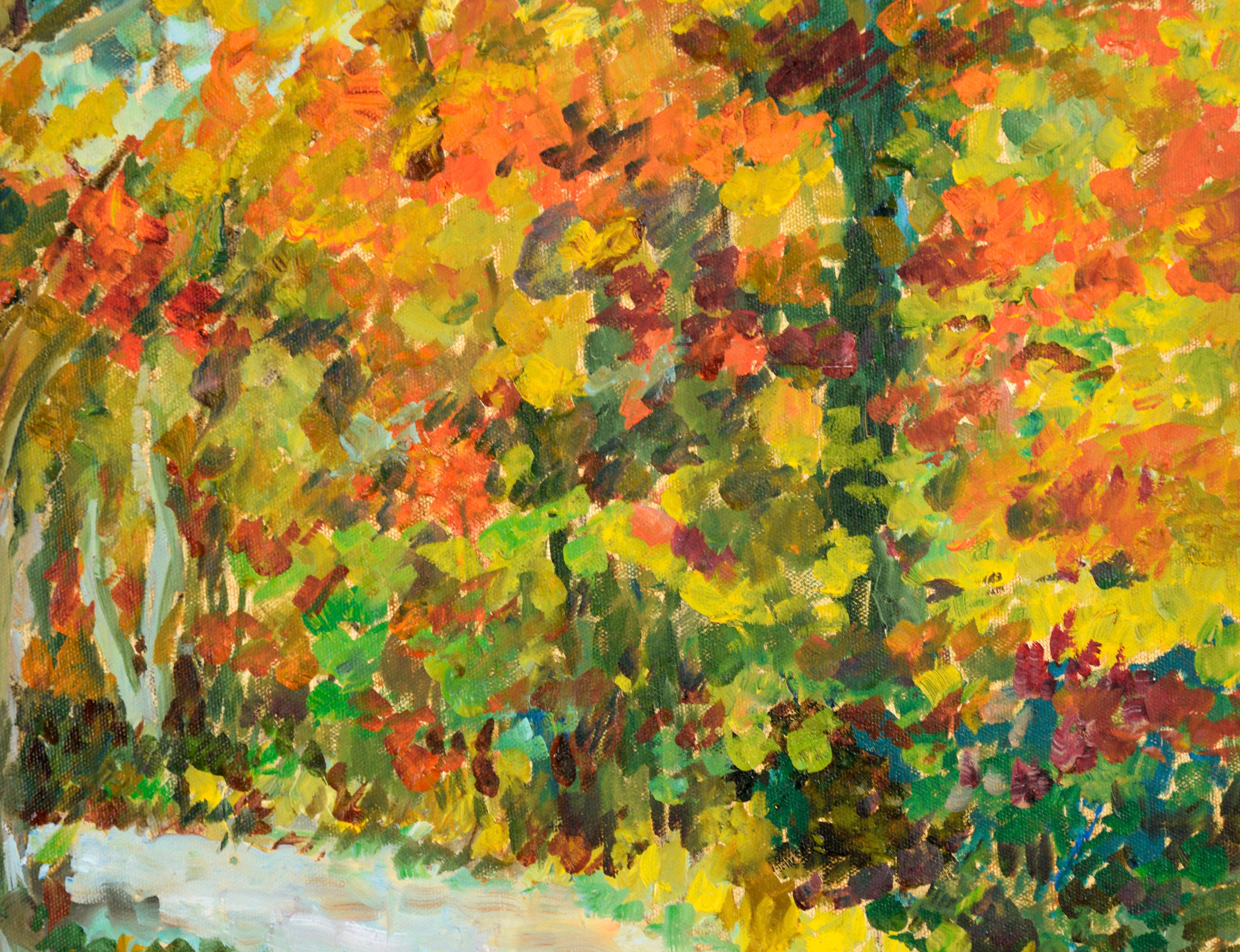 Stream in the Forest in Autumn - Paysage en acrylique sur toile en vente 1