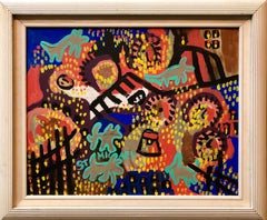 Street Art Outsider Art Peinture abstraite paysage urbain avec chiens