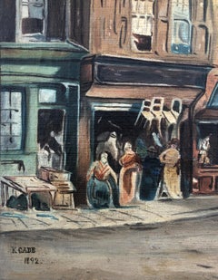 Peinture à l'huile sur toile Cade Street of the Old Quarter British School signée