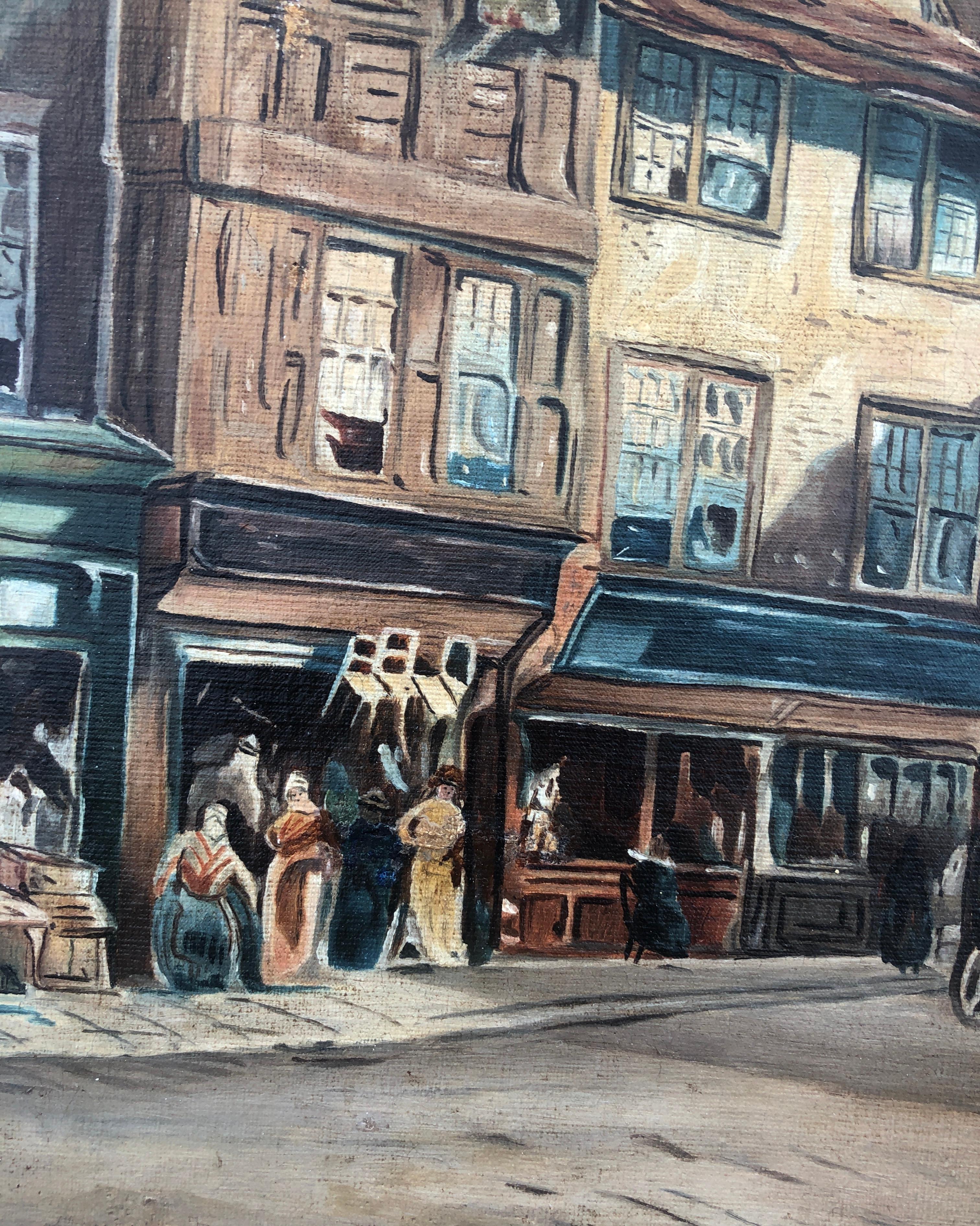 Via del Vecchio Quartiere British School firmato Cade olio su tela - Painting Realismo americano di Unknown