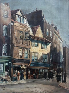 Peinture à l'huile sur toile Cade Street of the Old Quarter British School signée