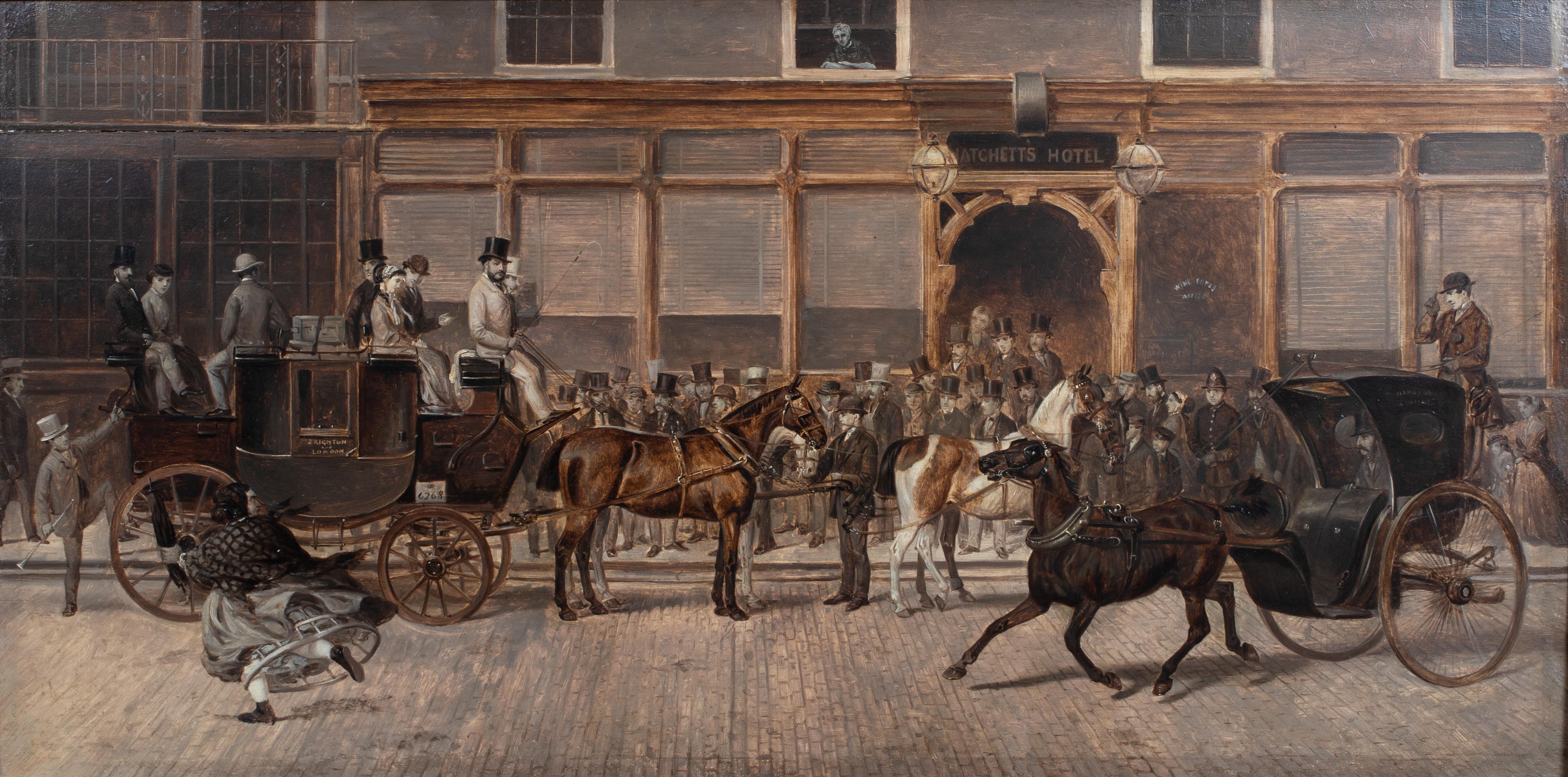 Unknown Portrait Painting - Street Scene at Old White Horse Cellar "Hatchett's Hotel" (The Ritz), Piccadilly