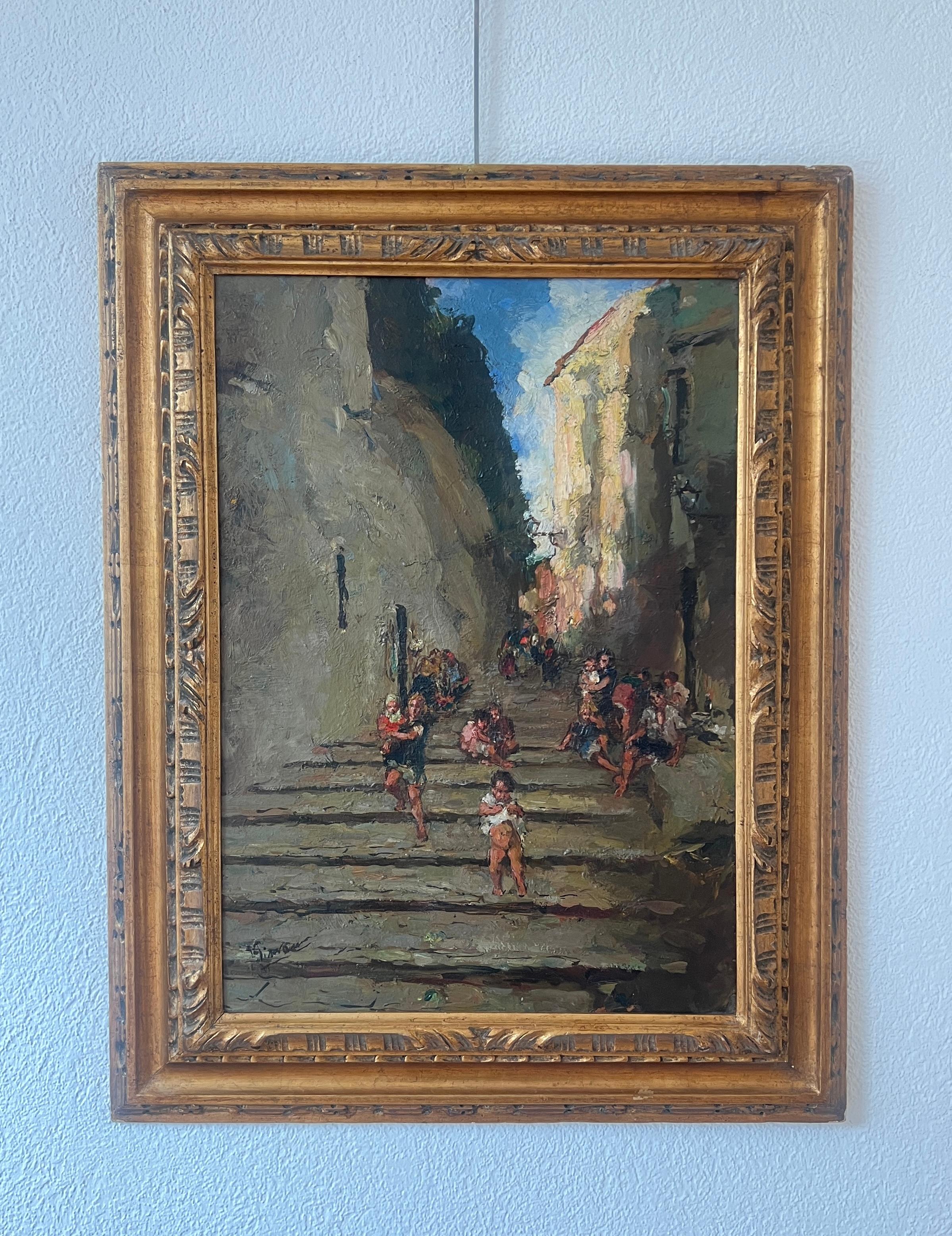 Street scene, Italy - Painting by Unknown