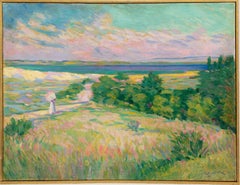 "Strolling to the Beach" Signed Early American Impressionist Coastal Painting